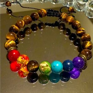Chakra Natural Stone Beads Adjustable Bracelet Tiger Eye Boho Hipster Reiki